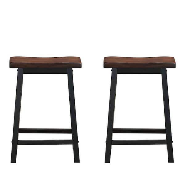 FORCLOVER 24 in. Coffee Backless Wooden Kitchen Dining Room Bar Stool with Concave Thick-Seat (2-Piece)
