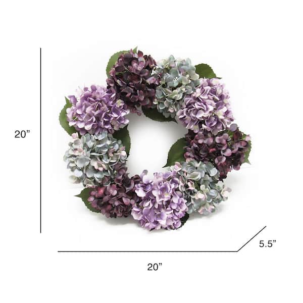 20 in. Purple Blue Artificial Hydrangea Flower Wreath