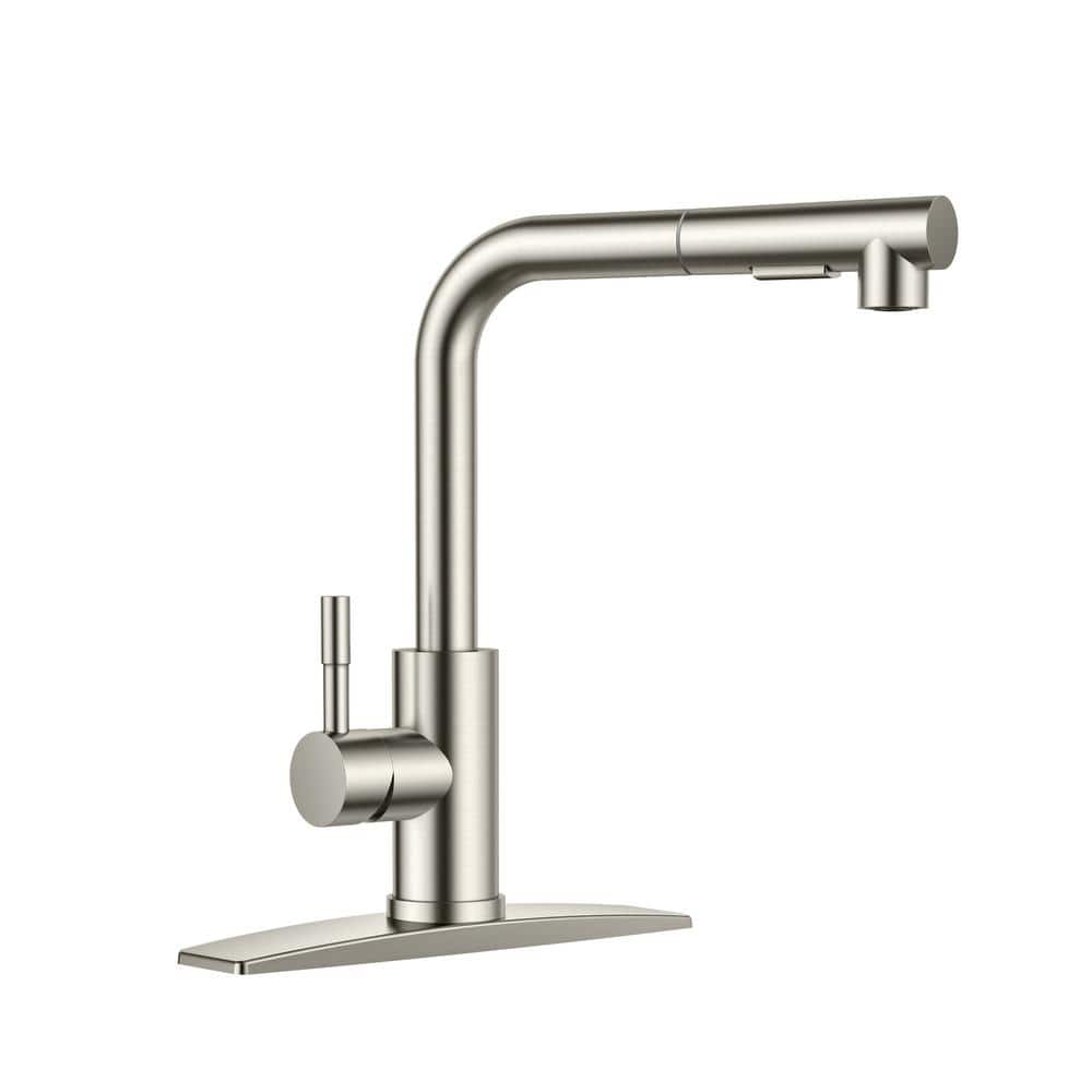 Single Handle Pull Down Sprayer Kitchen Faucet with Pull Out Spray Wand in Brushed Nickel -  androme, H0025BN