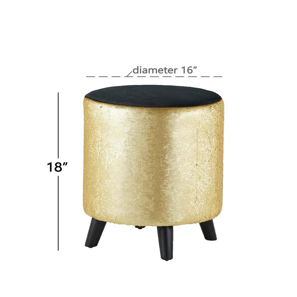 Elegant Gold and Black Sequined 18'' Round Contemporary Stool