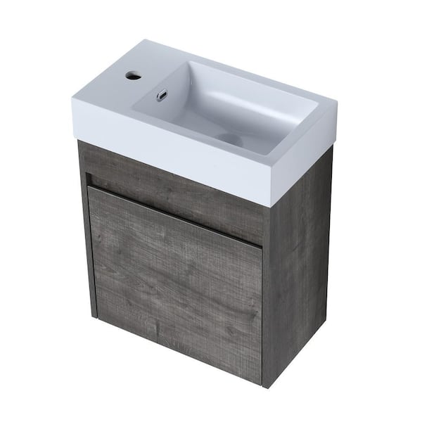 FORCLOVER 18.1 in. W x 10.2 in. D x 22.8 in. H Bath Vanity in Plaid Grey Oak with White Resin Top
