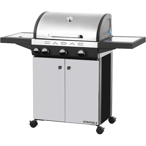Cadac Stratos 3-Burner Freestanding Propane Gas Grill in Stainless Steel with Side Burner