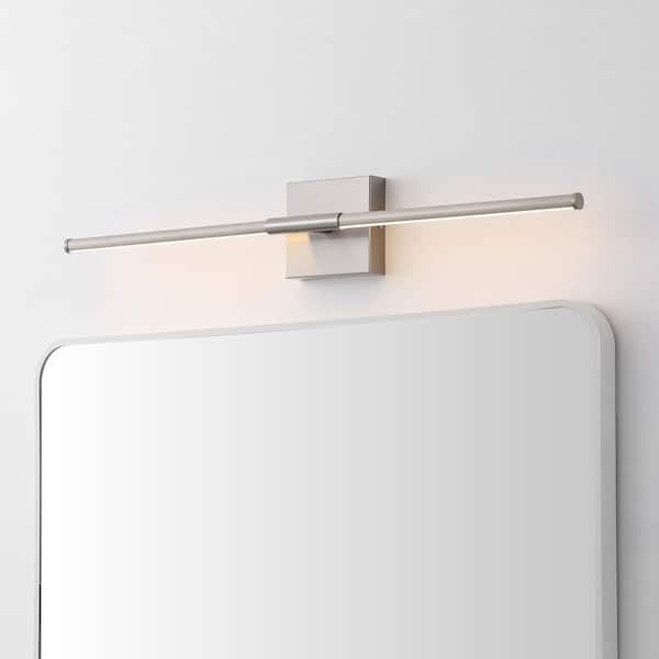JONATHAN Y Makena 28 in. 1-Light Nickel Metal Dimmable Integrated LED Metal Wall Sconce