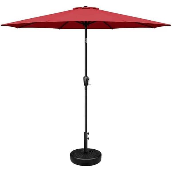 Clihome 9 ft. Outdoor Patio Umbrella in Red with Button Tilt, Crank and 8-Sturdy Ribs for Garden, Deck, Lawn, Backyard and Pool