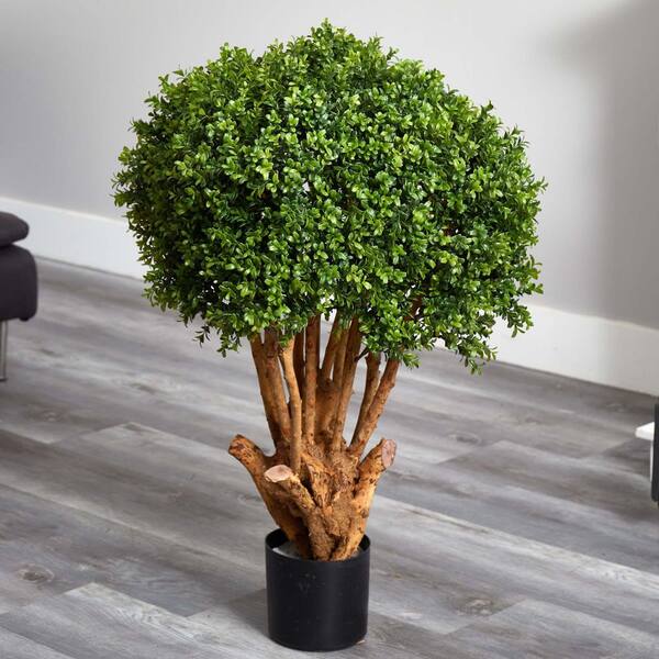 thumbnail image 2 of 3-Foot Artificial Boxwood Tower Topiary Tree – UV Rated Indoor/Outdoor – Nearly Natural 2 of 3