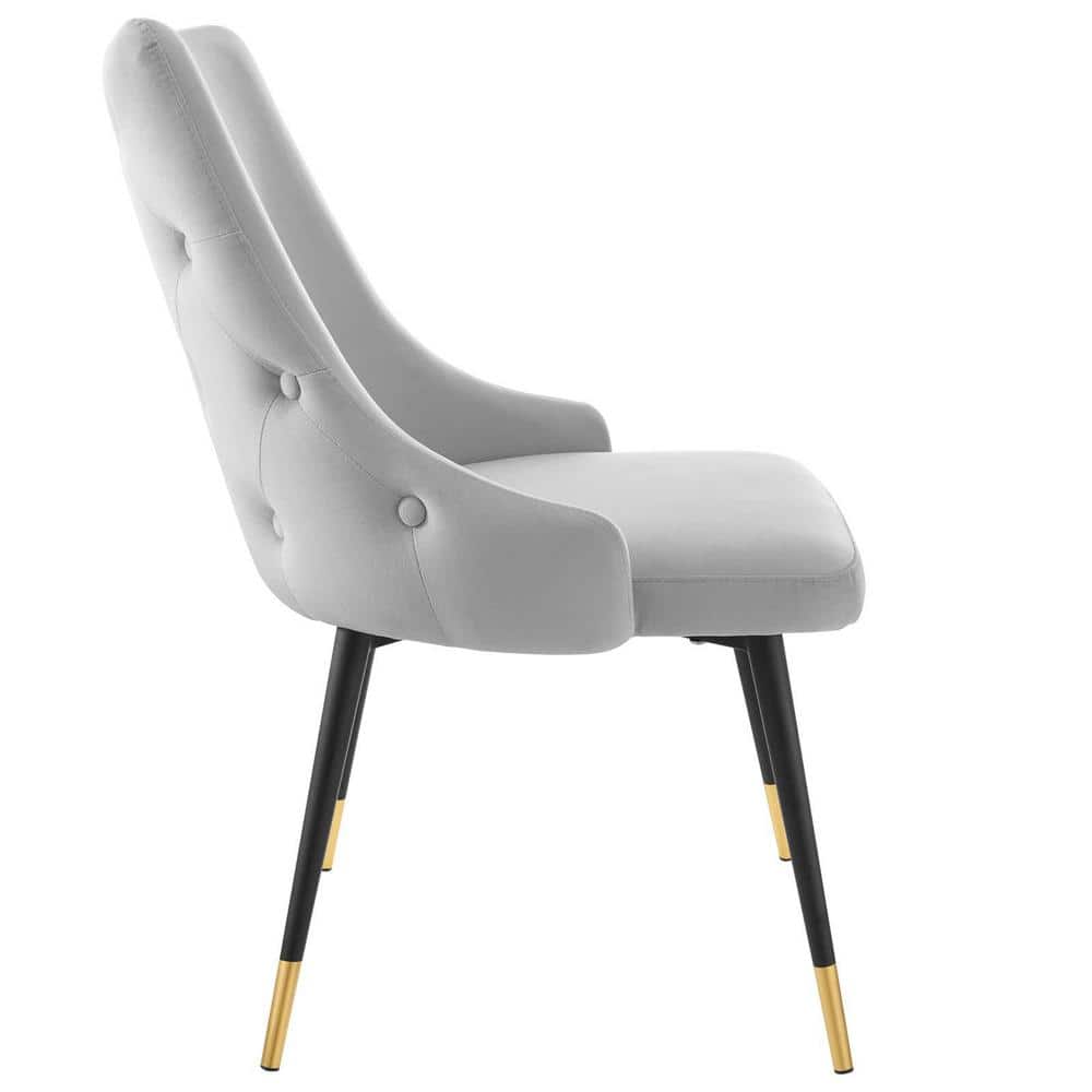 Light Gray Velvet Tufted Dining Side Chair with Gold Accents