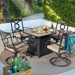 28 in. Outdoor Metal Propane Gas Fire Pit Table with PVC Waterproof Cover, 50,000 BTU, Black