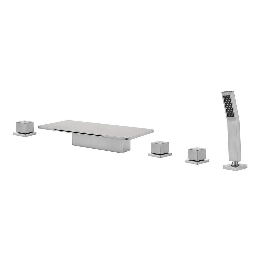 2-Handle Deck-Mount Roman Tub Faucet with Waterfall and Hand Shower in. Bru