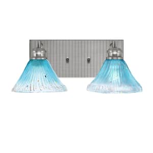 Albany 16.5 in. 2-Light Brushed Nickel Vanity Light with Teal Crystal Glass Shades