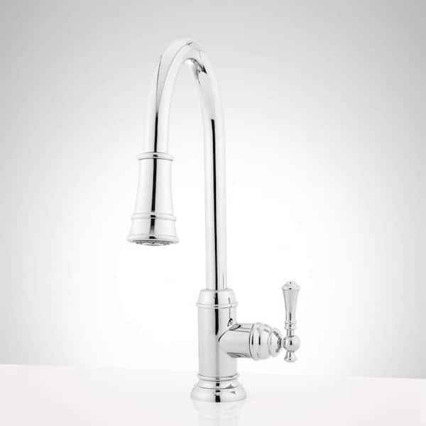 SIGNATURE HARDWARE Amberley Single Handle Pull Down Sprayer Kitchen Faucet in Chrome