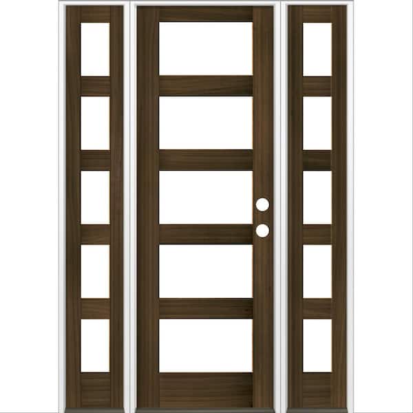 Krosswood Doors 64 in. x 96 in. Modern Hemlock Left-Hand/Inswing 5-Lite Clear Glass Black Stain Wood Prehung Front Door with Sidelites