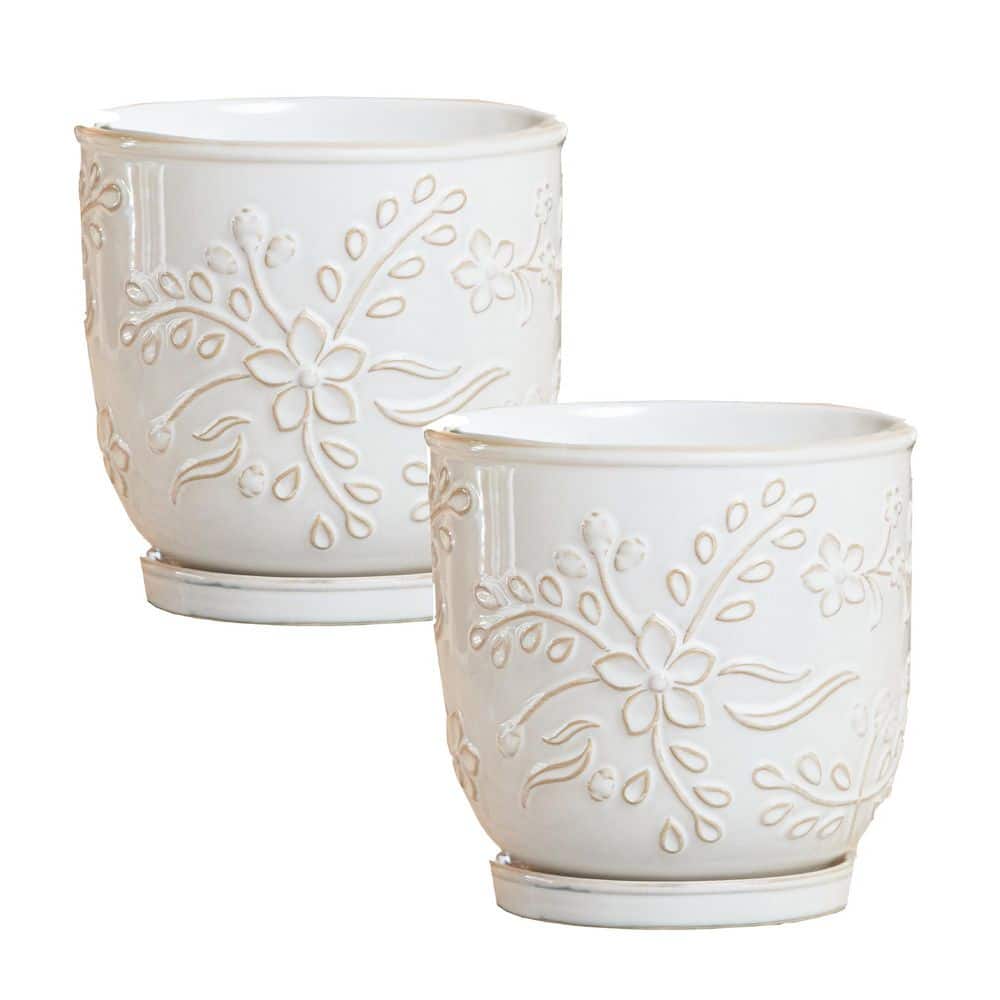 Venice 4 qt. White Ceramic Round Planter (L x 8.1 in. W x 8.1 in. H x 8.1 in.) in White Finish-(2 Pack) price history on PriceWatchPro