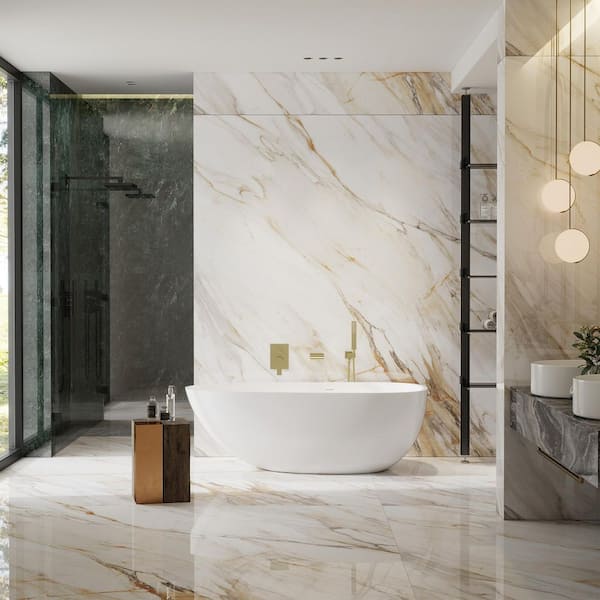 Single-Handle Wall Mount Roman Tub Faucet with Hand Shower in Brushed Gold