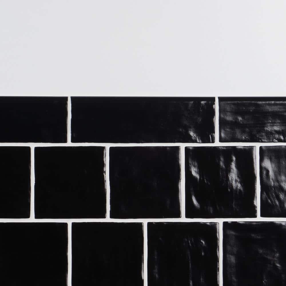 Amagansett Black Ceramic Bullnose Tile Trim 2x8