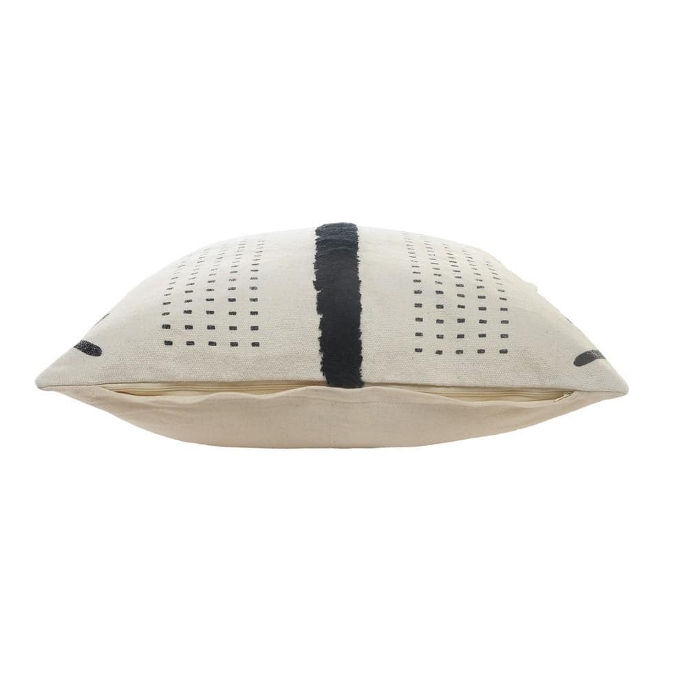 20" Black and Cream Cotton Tufted Throw Pillow