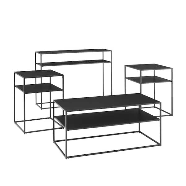 Crosley Furniture Braxton 3 Piece 38 In Matte Black Medium Rectangle Metal Coffee Table Set With Drawers Kf14006mb The Home Depot