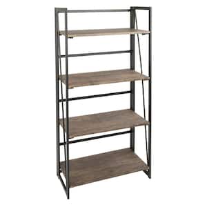 49.25 in. Distressed Brown/Black Metal 4-shelf Etagere Bookcase with Open Back