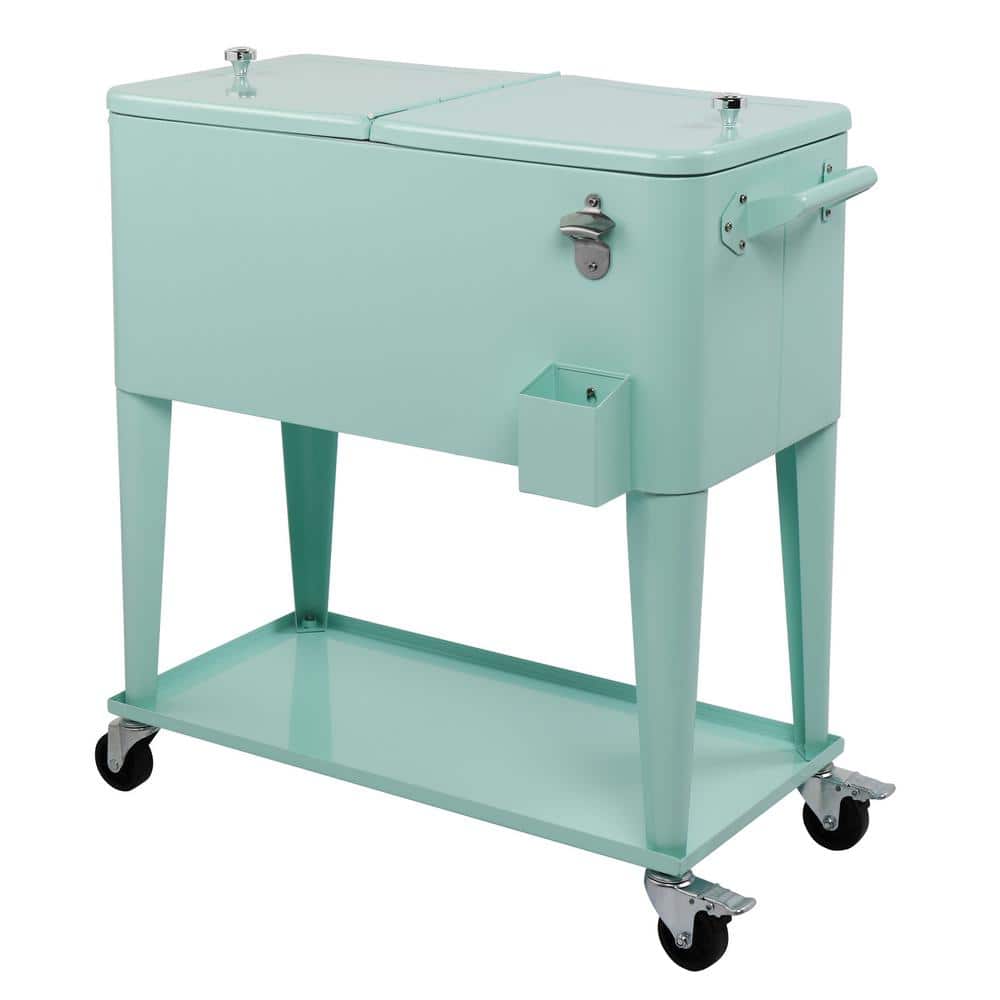 Karl home Mint 80 Qt. Iron Beverage Wheeled Cooler with Shelf