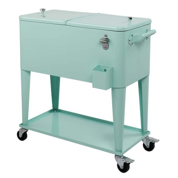 Mint 80 Qt. Iron Beverage Wheeled Cooler with Shelf