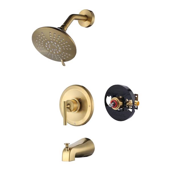Single Handle 5-Spray Shower Faucet 1.8 GPM with Tub Spout in. Brushed Gold Valve Included