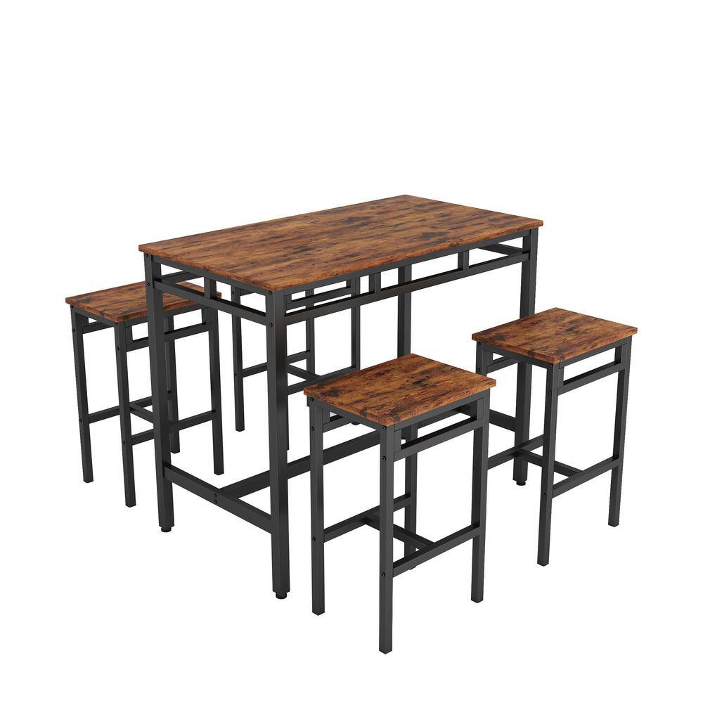 43.31 in. Natural Rustic Brown 5-Piece Kitchen Counter Height Table Dining Table with 4 Chairs -  Clihome, CL-JH4X680