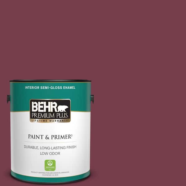 BEHR PREMIUM PLUS 1 gal. #ICC-110 Vintage Merlot Semi-Gloss Enamel Low Odor Interior Paint & Primer