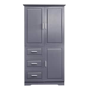 33 in. W x 20 in. D x 62 in. H Gray Linen Cabinet with Doors and 3-Drawers for Bathroom and Office