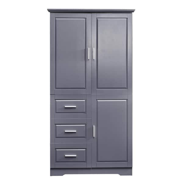 Unbranded 33 in. W x 20 in. D x 62 in. H Gray Linen Cabinet with Doors and 3-Drawers for Bathroom and Office