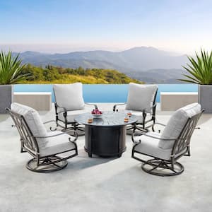 Rica Luxurious Antique Copper 5-Piece Aluminum Patio Fire Pit Deep Seating Set with Light Grey Cushions