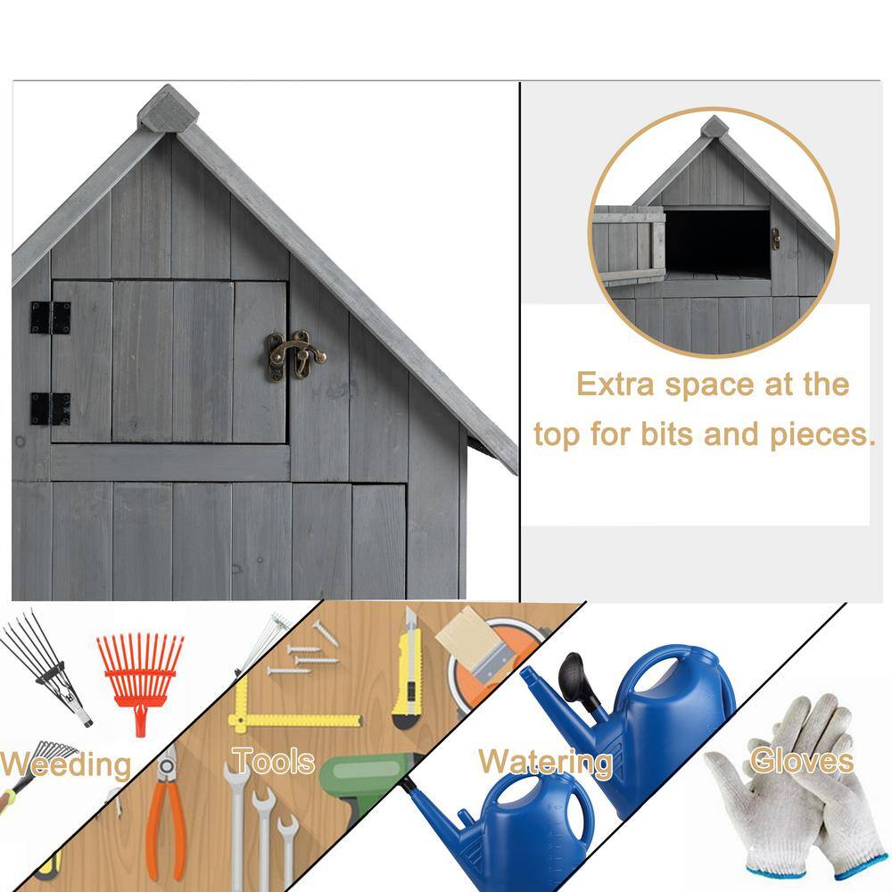 Gray Wooden Outdoor Storage Shed with Windows