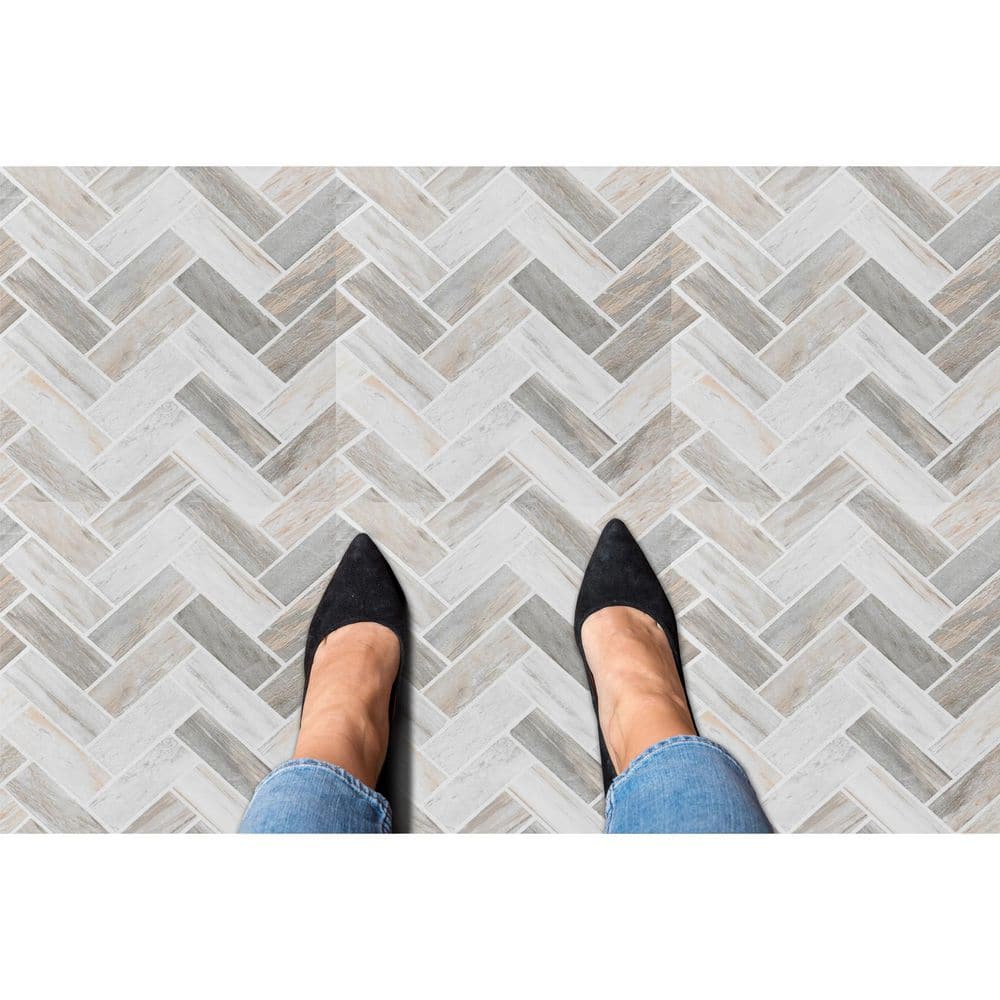 Stone Herringbone Medium Vinyl Peel and Stick Floor Tiles