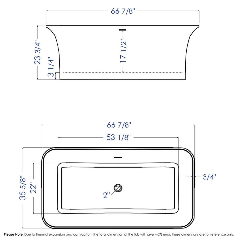 67-Inch Matte White Resin Freestanding Soaking Bathtub