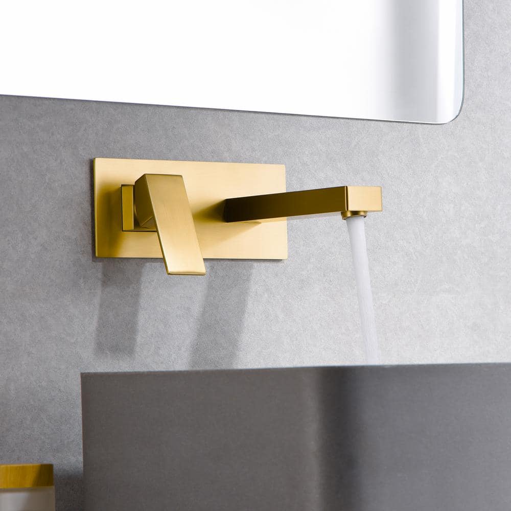 Brushed Gold Solid Brass Wall Mounted Single Handle Bathroom Faucet