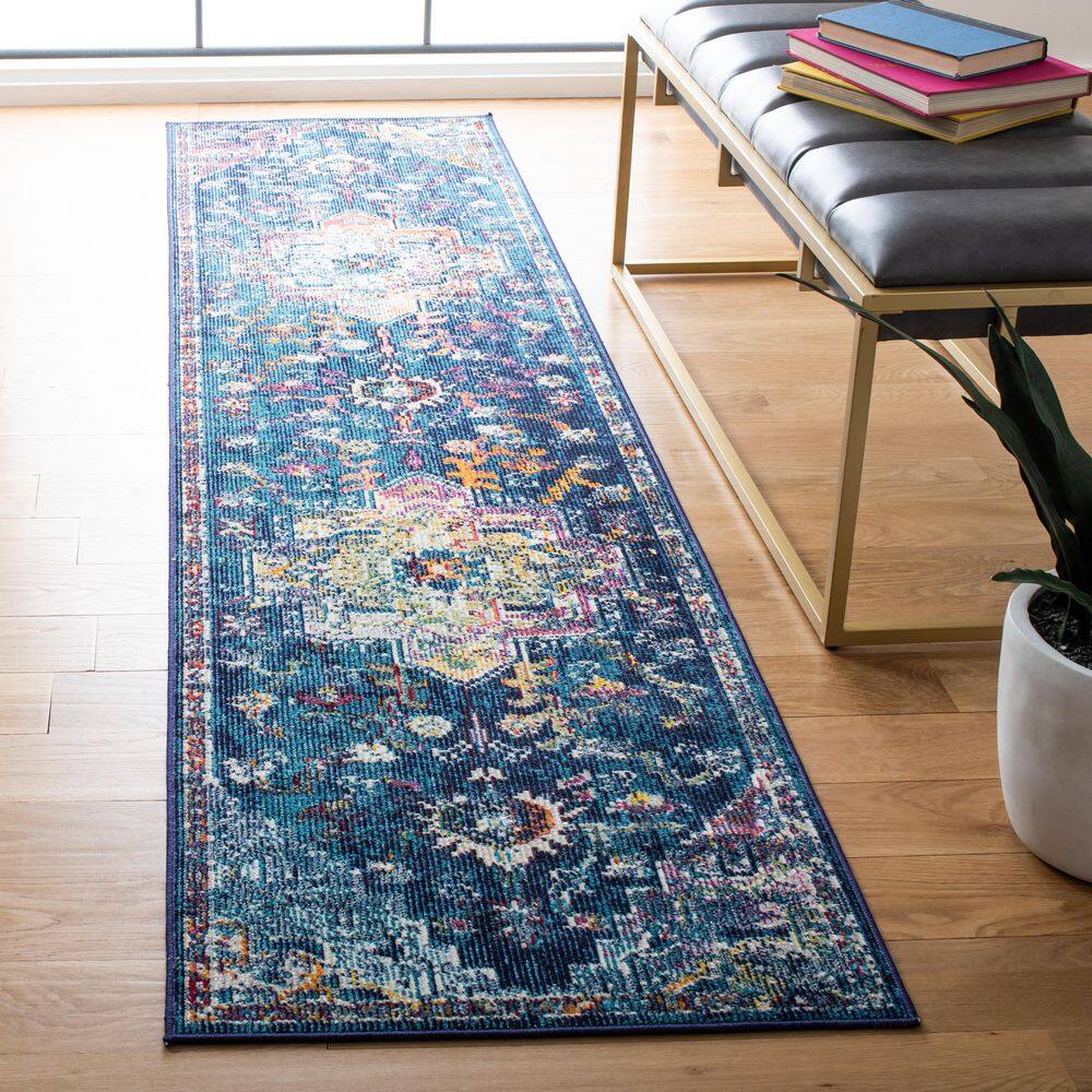 Crystal 2 ft. x 9 ft. Navy/Fuchsia Distressed Border Runner Rug price history on PriceWatchPro