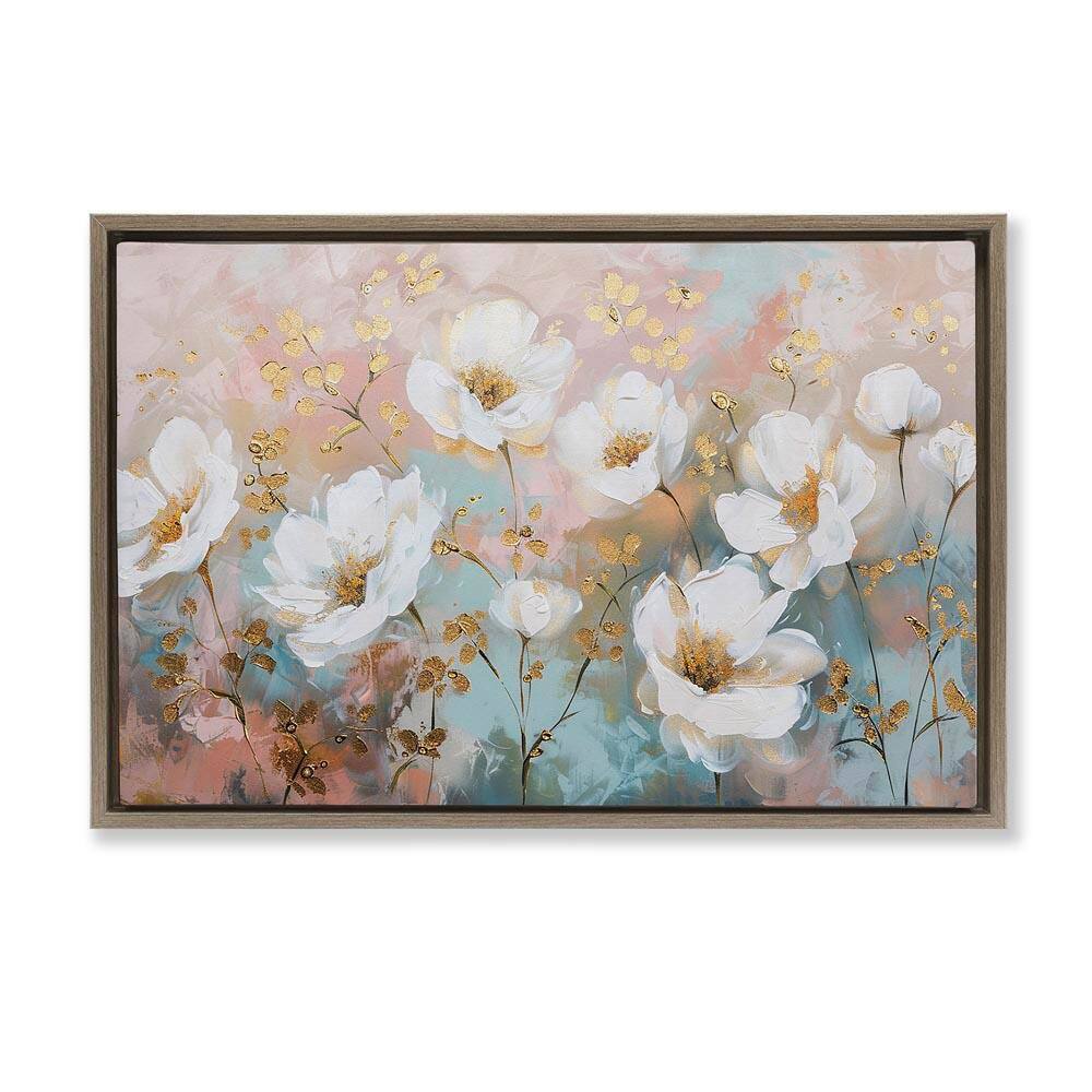 Gold Flecked Poppies by LSR Design Studio Brown Floater Frame Nature Graphic Art Print 21 in. x 31 in. price history on PriceWatchPro