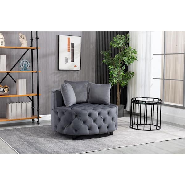 HOMEFUN Modern Gray Velvet Leisure Classical Barrel Chair with Wooden Legs