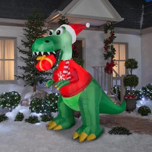 92.52 in. H x 54.33 in. W x 101.97 in. L Christmas Inflatable Airblown-T-Rex w/Gift-LG