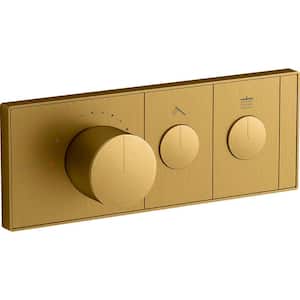 Anthem 2-Outlet Thermostatic Valve Control Panel with Recessed Push Buttons in Vibrant Brushed Moderne Brass