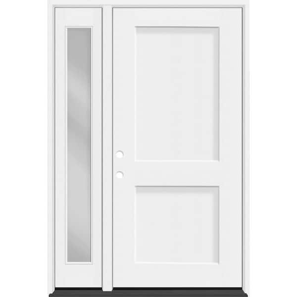 Steves & Sons Legacy 53 in. x 80 in. 2P Squaretop Shaker RHIS Unfinished White Fiberglass Prehung Front Door wClear14 in.SL6-9/16 Jamb