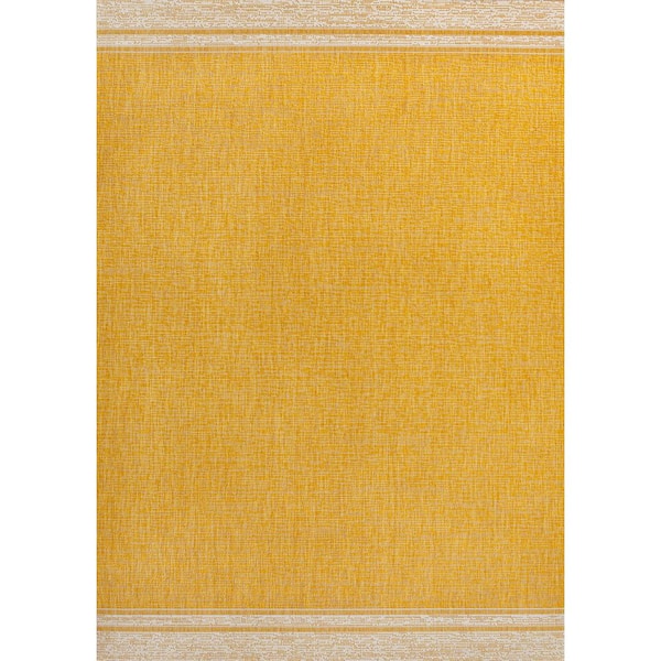 Alda Yellow/Cream 8 ft. x 10 ft. Modern Minimalist Mingled Solid Indoor/Outdoor Area Rug