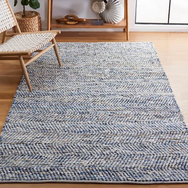 Natura 10 ft. x 14 ft. Blue/Ivory Chevron Striped Distressed Area Rug