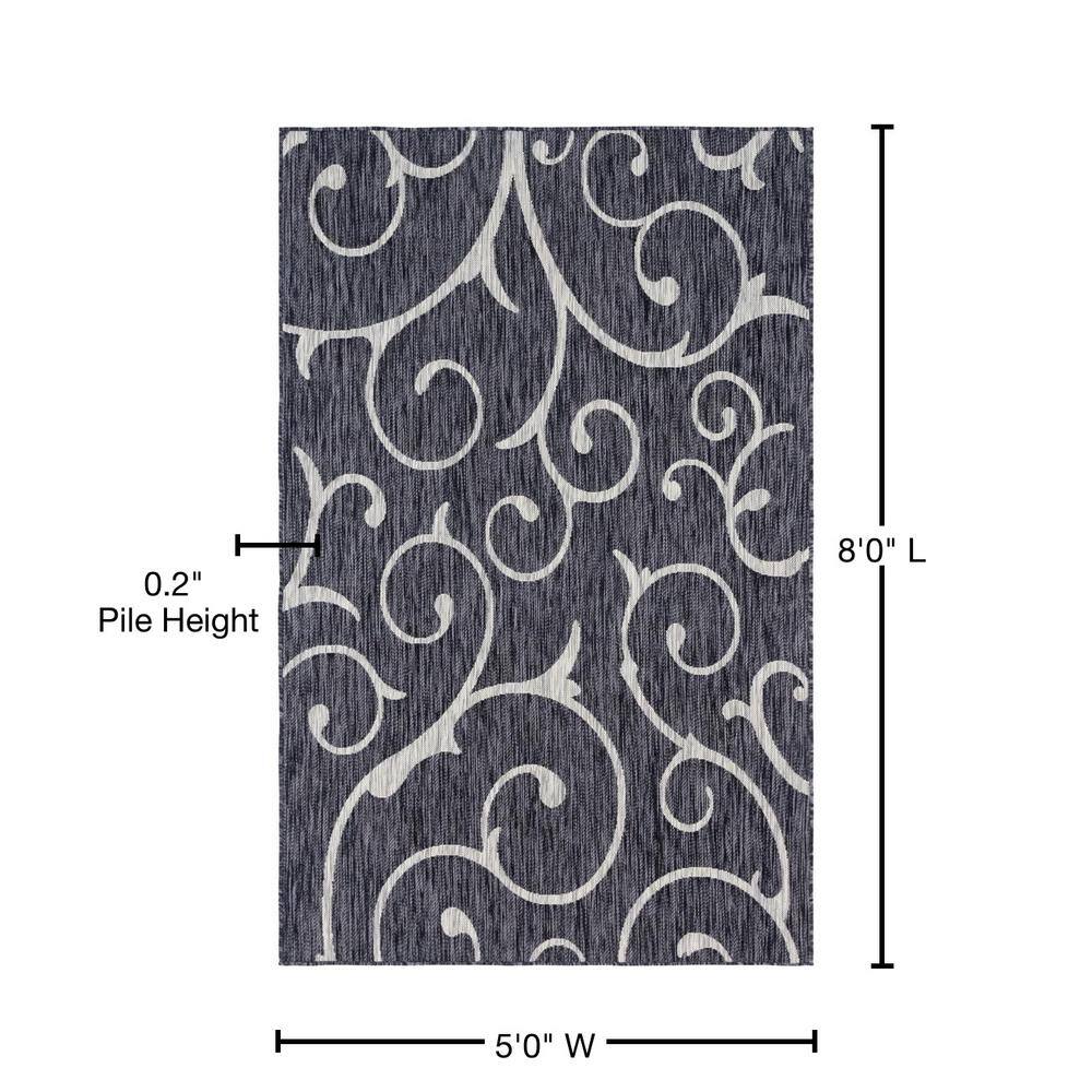 Gray Abstract Synthetic Rectangular Outdoor Area Rug