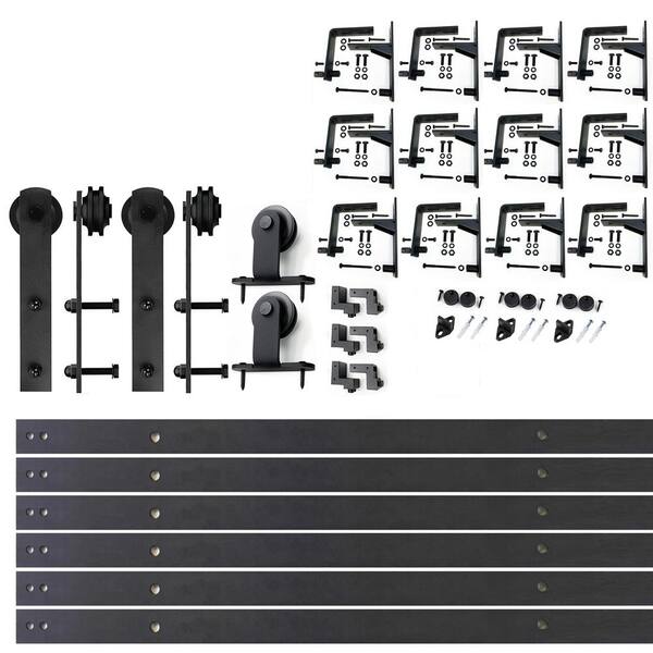 HOMACER 15 ft./180 in. Black Rustic Triple Track Bypass Sliding Barn