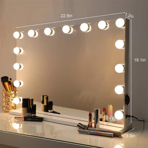 22.8 in x 18.1 in Vanity with 15 Integrated LED Light and Bluetooth Speaker, Dimmable Makeup Mirror with USB Charge Port