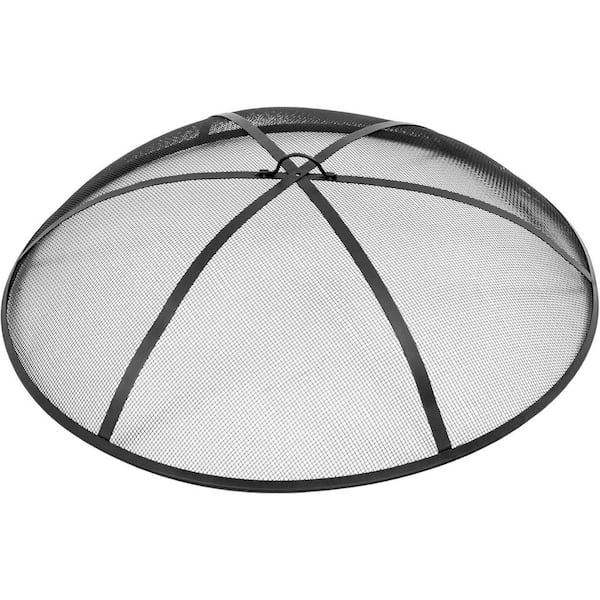 Unbranded 36 in. Outdoor Fire Pit Reinforced Spark Screen Cover Steel Domed FirePit Ember Guard in Black