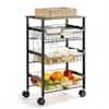 4 Tier White Metal Wire Basket Shelf Rolling Storage Cart Kitchen Storage  Rolling Cart FruitBasket05 - The Home Depot