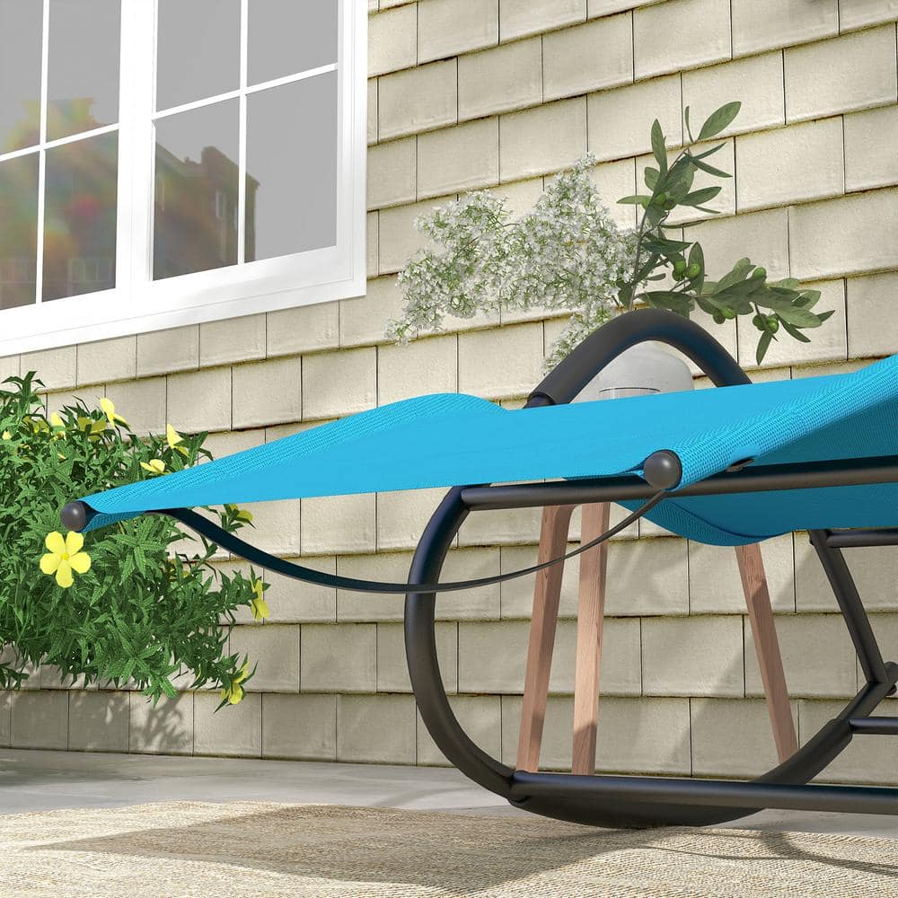 Light Blue Steel Zero Gravity Rocking Chaise Lounge Chair