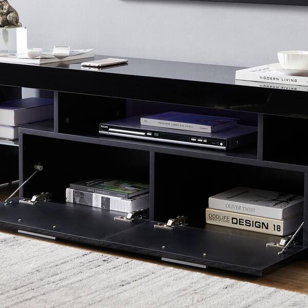 URTR 14 in. Wood Black TV Stand with 2-Storage Drawers, TV Cabinet