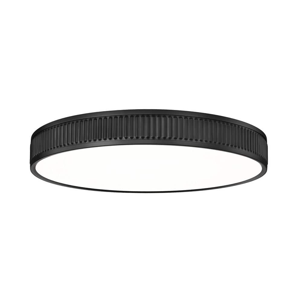 Stari 20.75 in. Matte Black Integrated LED 1 Light Flush Mount with Frosted