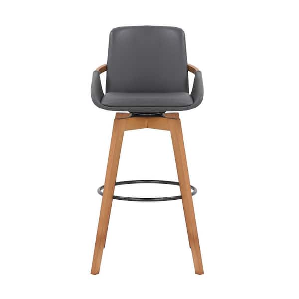HomeRoots 30 in. Luxurious Grey Faux and Walnut Wood Swivel Bar Stool